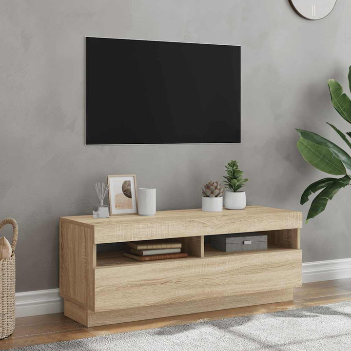 Tv-Bänk Med Led-Lampor 100X35X40 Cm Konstruerat Trä