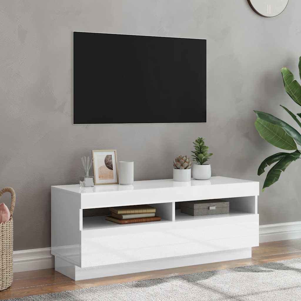 Tv-Bänk Med Led-Lampor 100X35X40 Cm Konstruerat Trä
