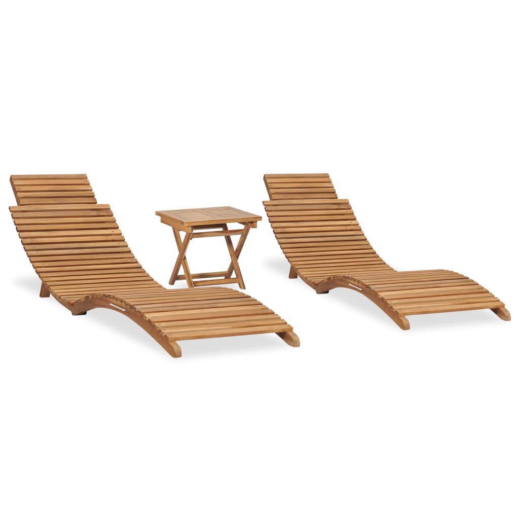 Hopfällbar Solsäng Med Bord Massiv Teak