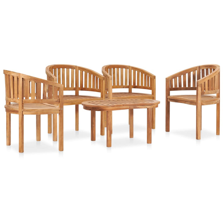 Loungegrupp För Trädgården 5 Delar Bananformad Massivt Teakträ