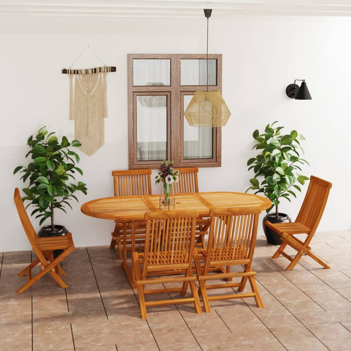 Matgrupp För Trädgården 7 Delar 150-200X100X75 Cm Teakträ