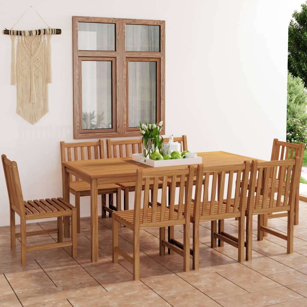 9-Delad Trädgårdsmatgrupp 180X90 Cm Massiv Teak