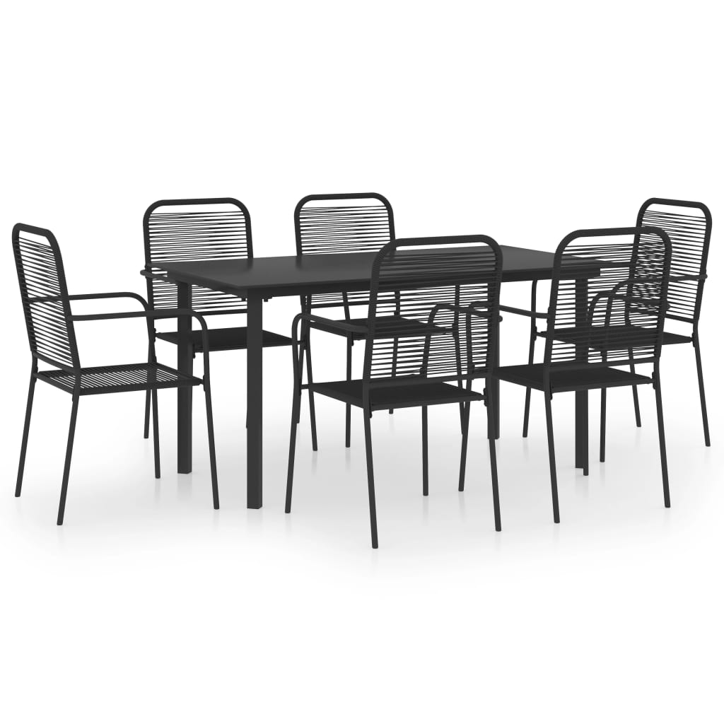 Matgrupp För Trädgården 7 Delar Svart Glas Och Stål