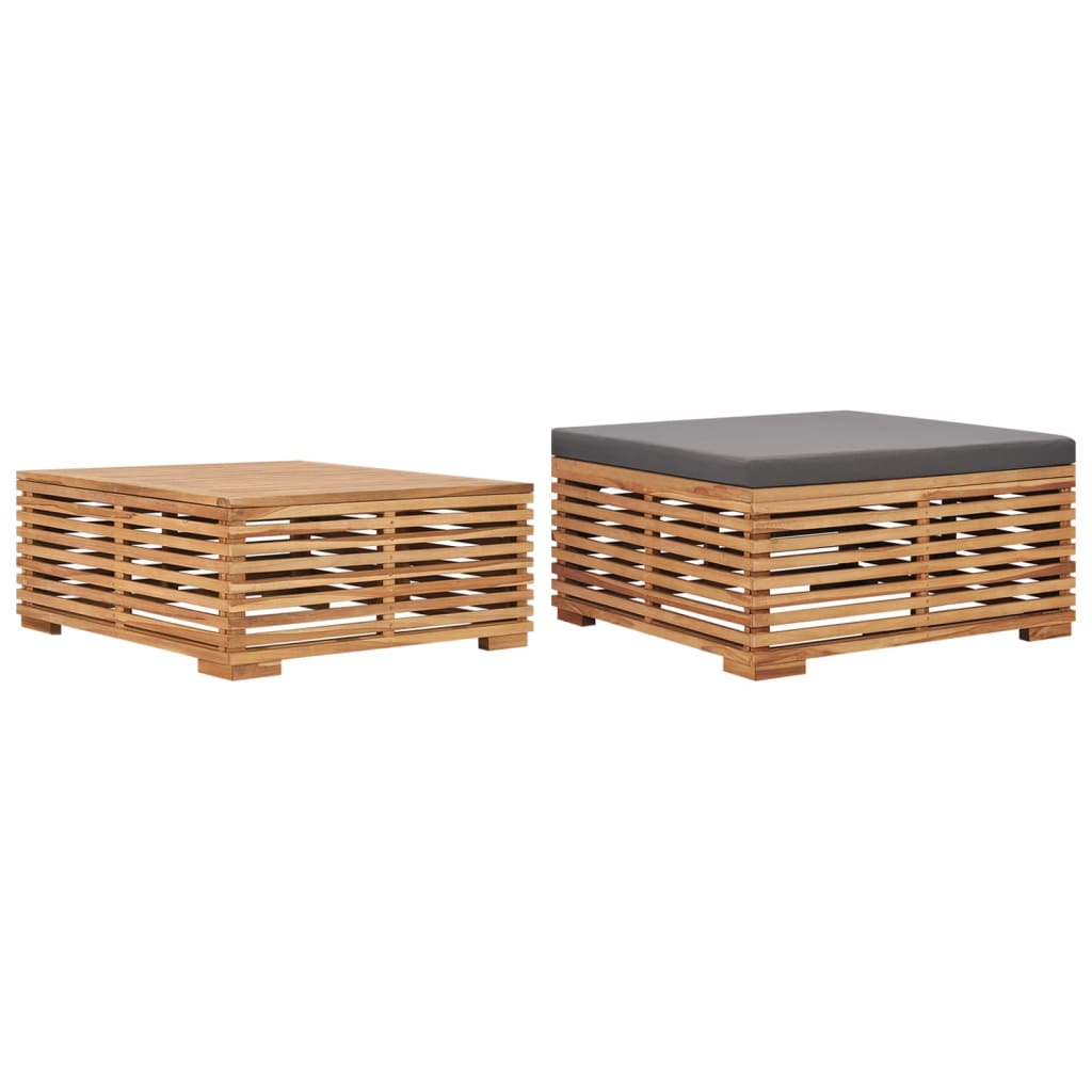 Utebord Och Fotpall Med Dyna Massiv Teak