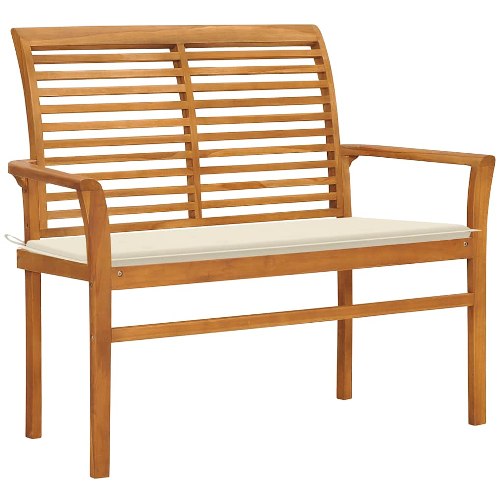 Trädgårdsbänk Med Gräddvit Dyna 112 Cm Massiv Teak