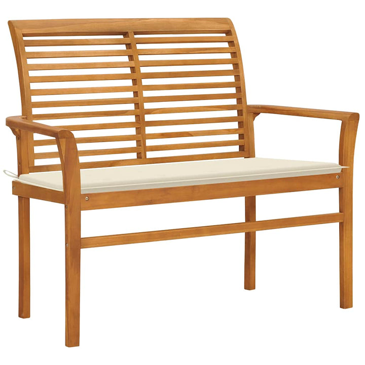 Trädgårdsbänk Med Gräddvit Dyna 112 Cm Massiv Teak