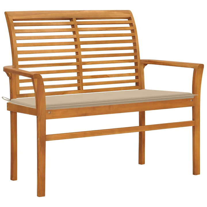 Trädgårdsbänk Med Gräddvit Dyna 112 Cm Massiv Teak