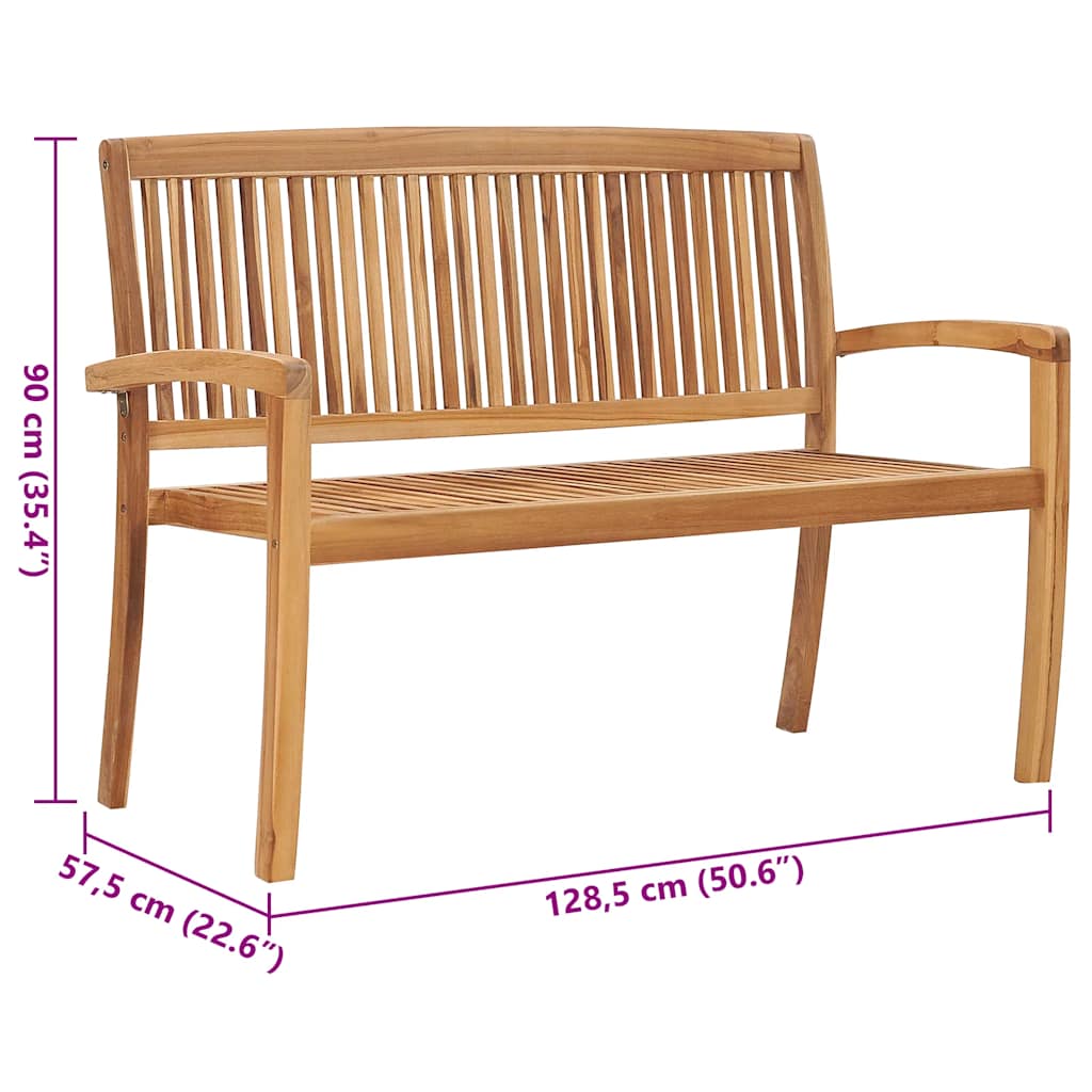 Stapelbar Trädgårdsbänk Med Dyna 128,5 Cm Massiv Teak
