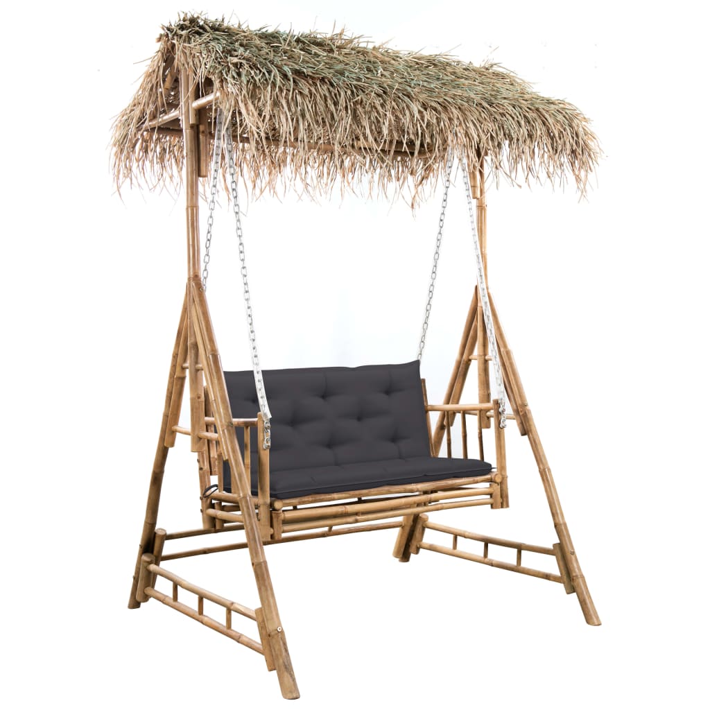 2-Sits Hammock Med Palmblad Och Dynor Bambu 202 Cm