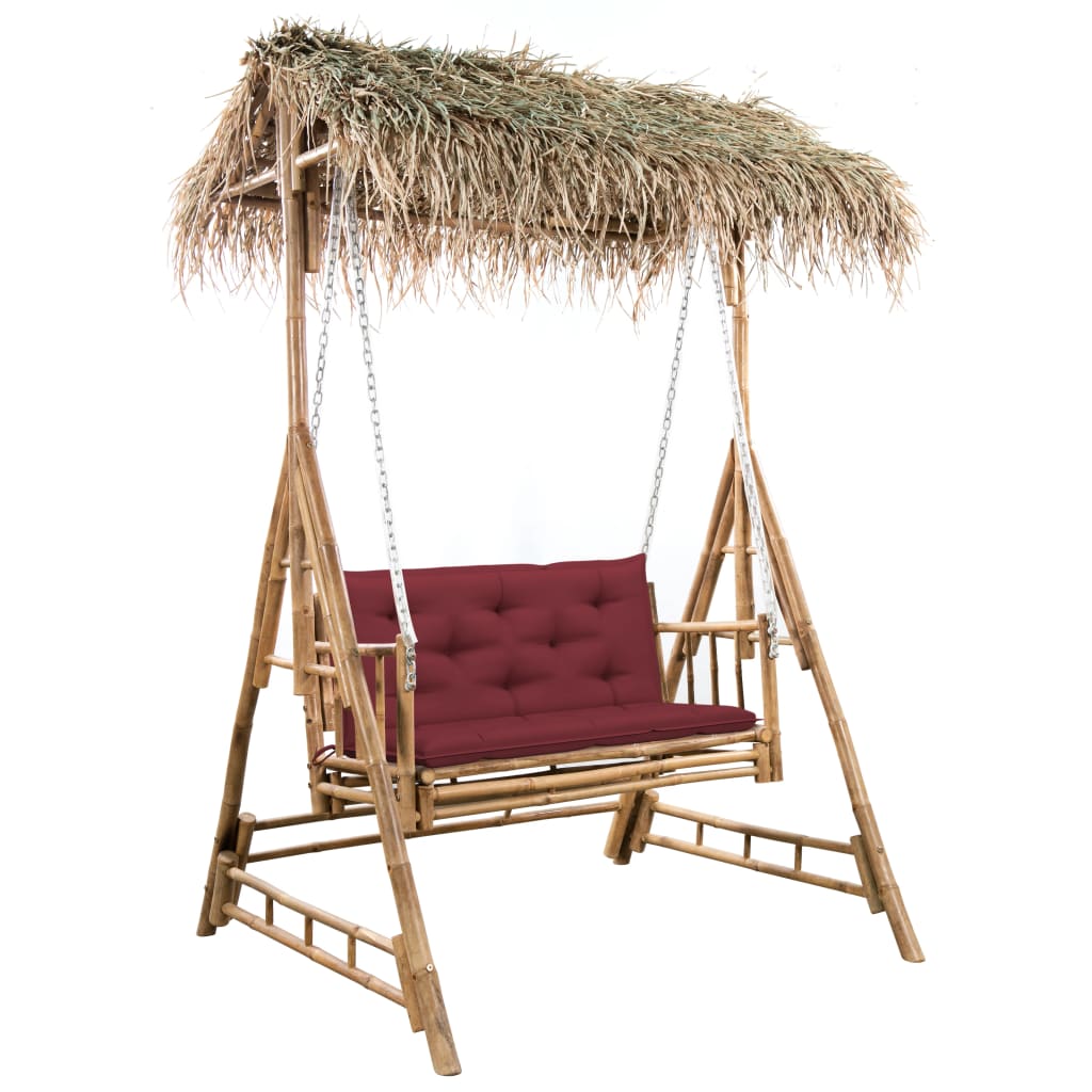 2-Sits Hammock Med Palmblad Och Dynor Bambu 202 Cm