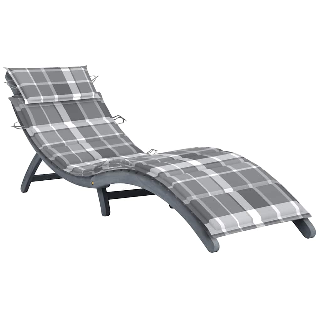 Solsäng Med Dyna Grå Massivt Akaciaträ