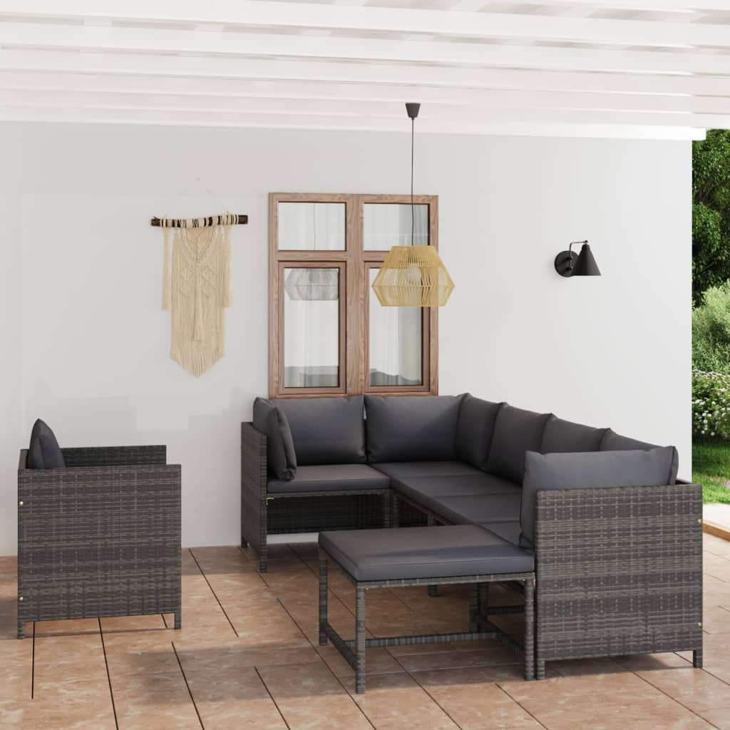 Loungegrupp För Trädgården Med Dynor 7 Delar Konstrotting