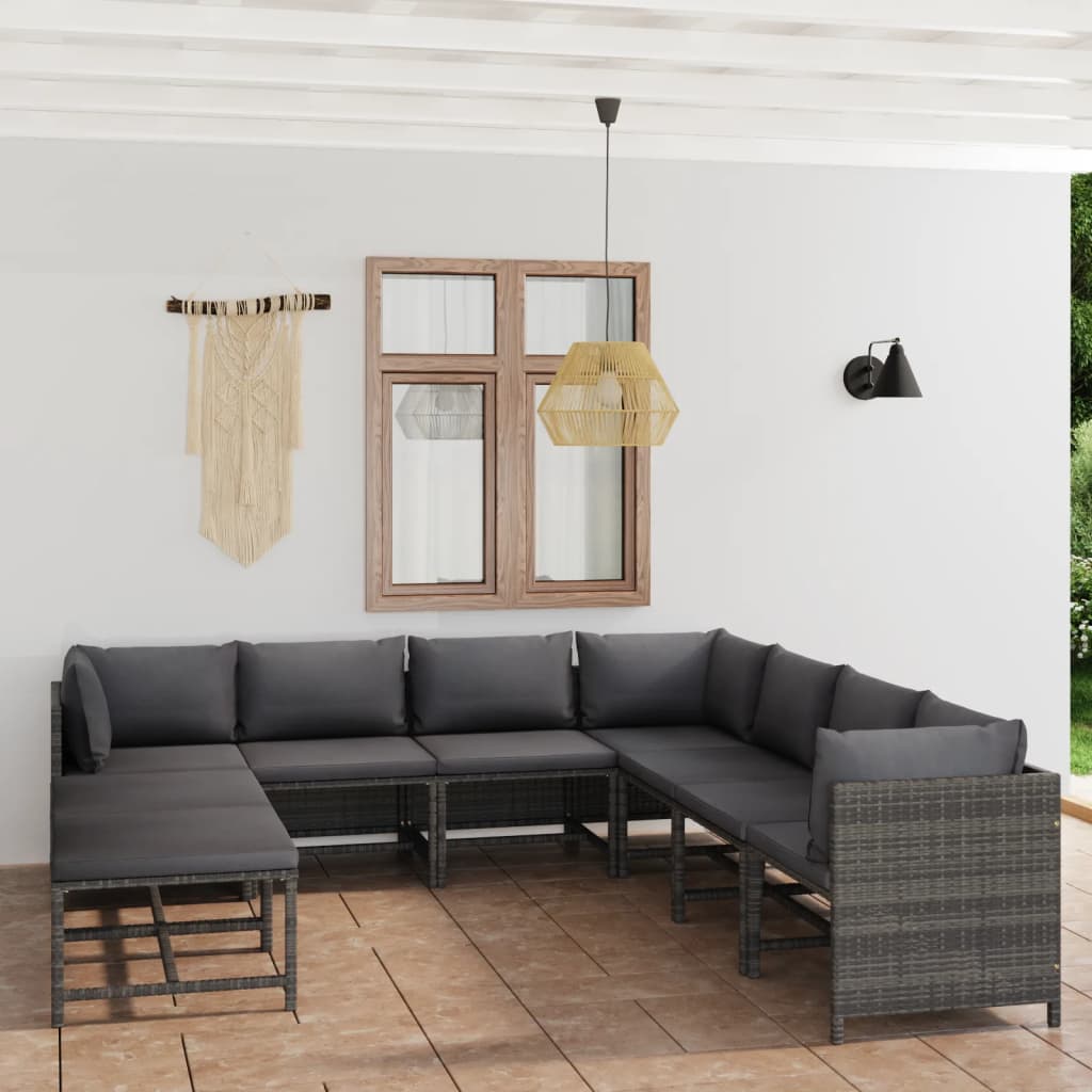 Loungegrupp För Trädgården Med Dynor 10 Delar Konstrotting