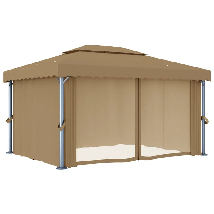 Paviljong Med Draperi 4X3 M Taupe Aluminium