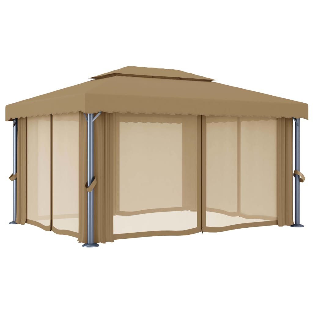 Paviljong Med Draperi 4X3 M Taupe Aluminium