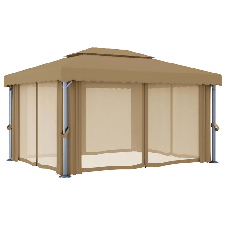 Paviljong Med Draperi 4X3 M Taupe Aluminium