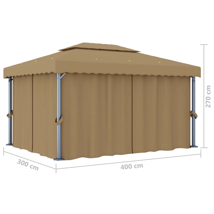 Paviljong Med Draperi 4X3 M Taupe Aluminium