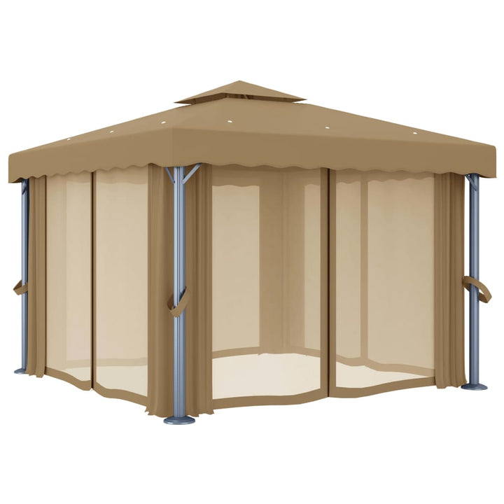 Paviljong Med Draperi 3X3 M Taupe Aluminium