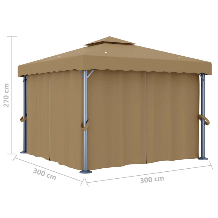 Paviljong Med Draperi 3X3 M Taupe Aluminium