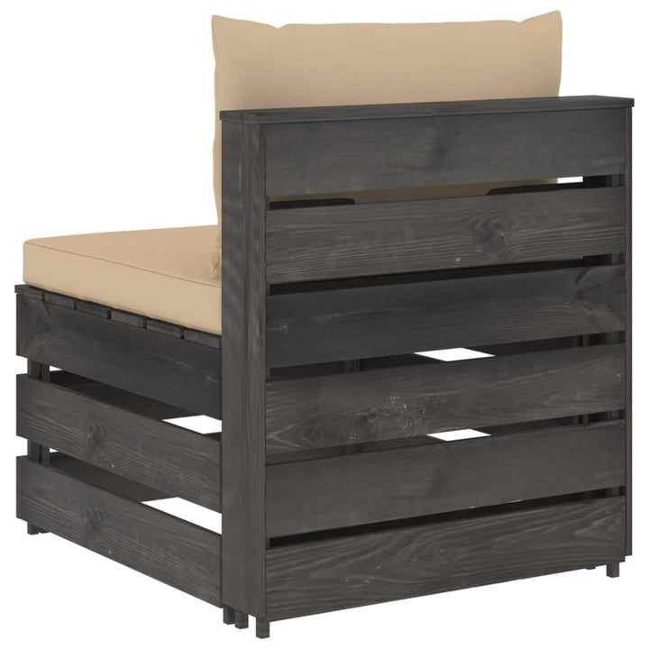 Mittensektion Med Dynor Till Pallsoffa Grå Tryckimpregnerat Trä