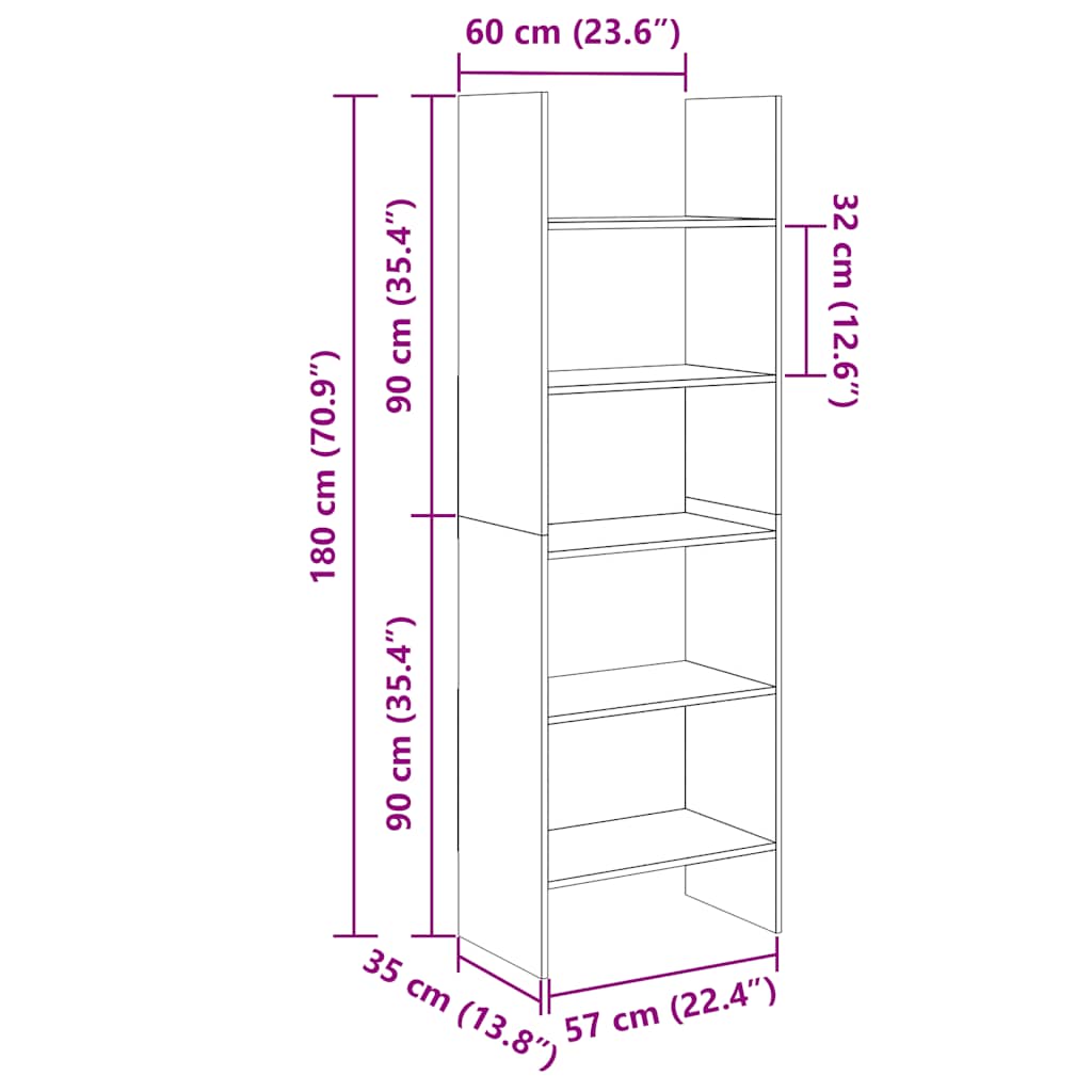 Bokhylla 60X35X180 Cm Konstruerat Trä