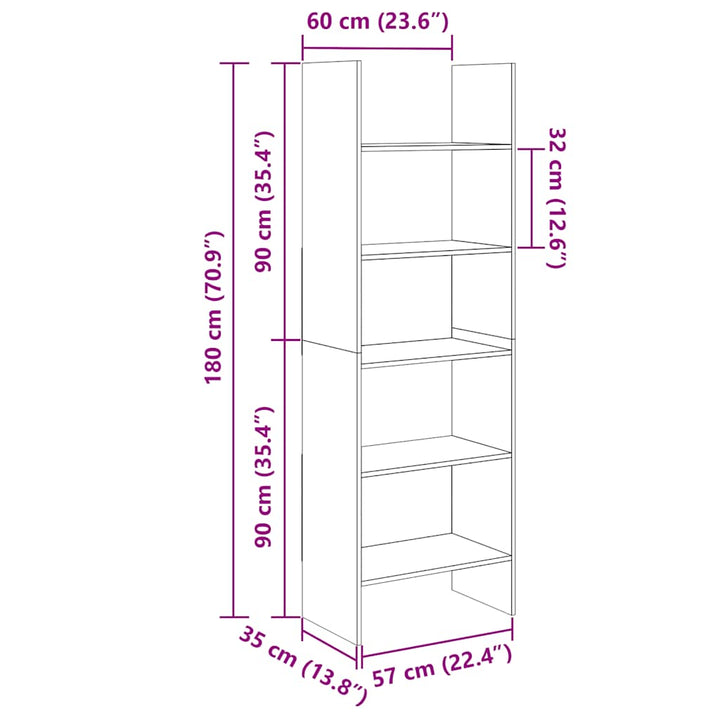 Bokhylla 60X35X180 Cm Konstruerat Trä