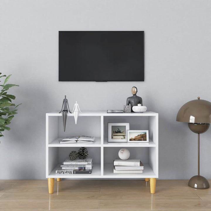 Tv-Bänk Med Ben I Massivt Trä 69,5X30X50 Cm