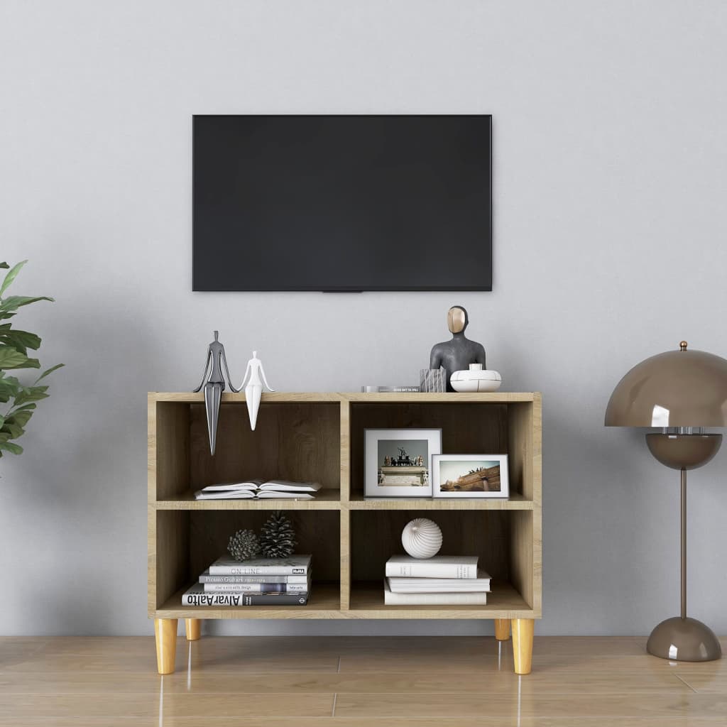 Tv-Bänk Med Ben I Massivt Trä 69,5X30X50 Cm