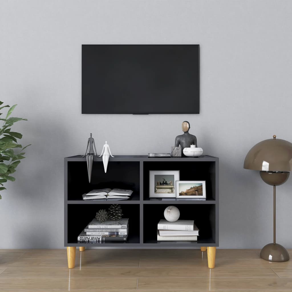 Tv-Bänk Med Ben I Massivt Trä 69,5X30X50 Cm