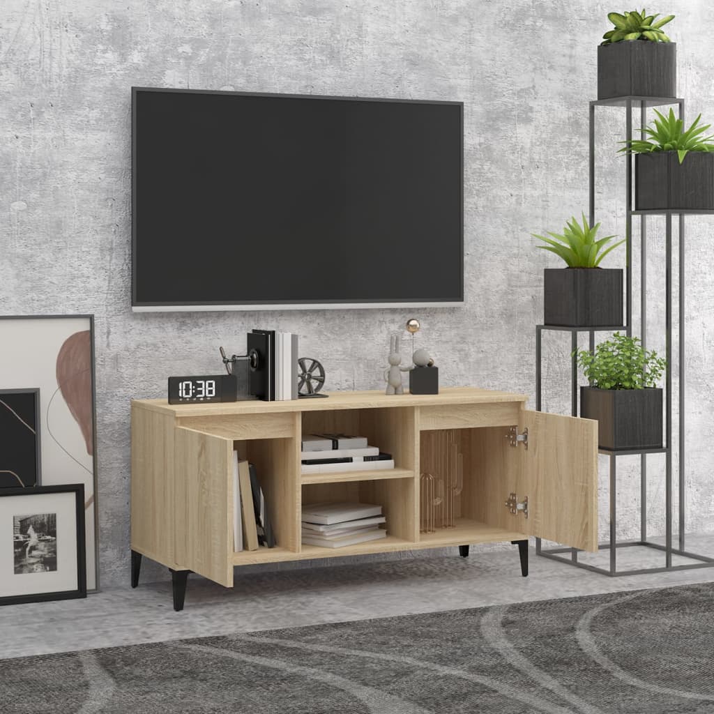Tv-Bänk Med Metallben Sonoma-Ek 103,5X35X50 Cm