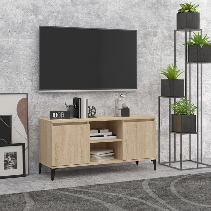 Tv-Bänk Med Metallben Sonoma-Ek 103,5X35X50 Cm