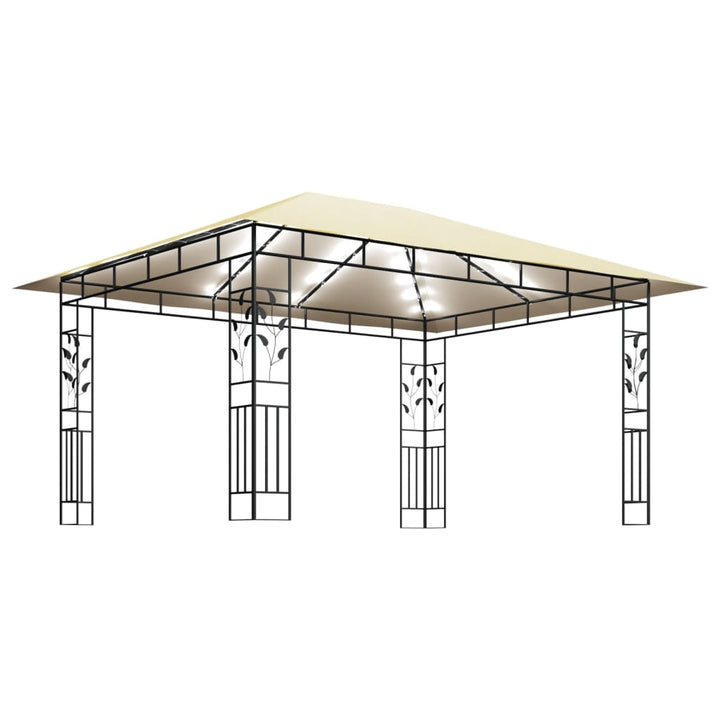 Paviljong Med Myggnät Och Ljusslinga Led 4X3X2,73 M Gräddvit