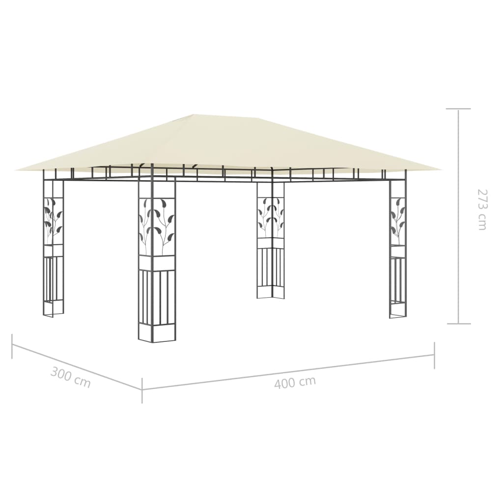 Paviljong Med Myggnät Och Ljusslinga Led 4X3X2,73 M Gräddvit