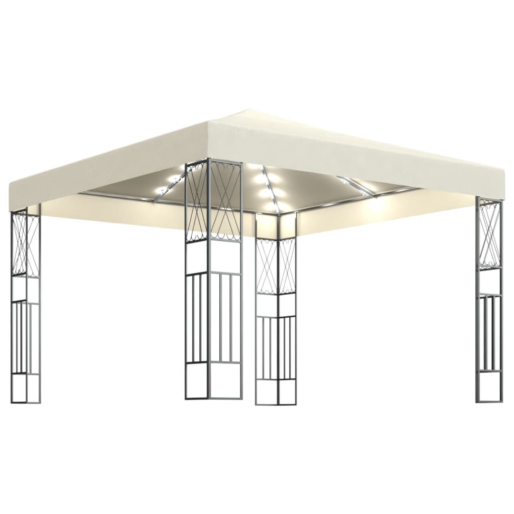 Paviljong Med Ljusslinga Led Gräddvit Tyg