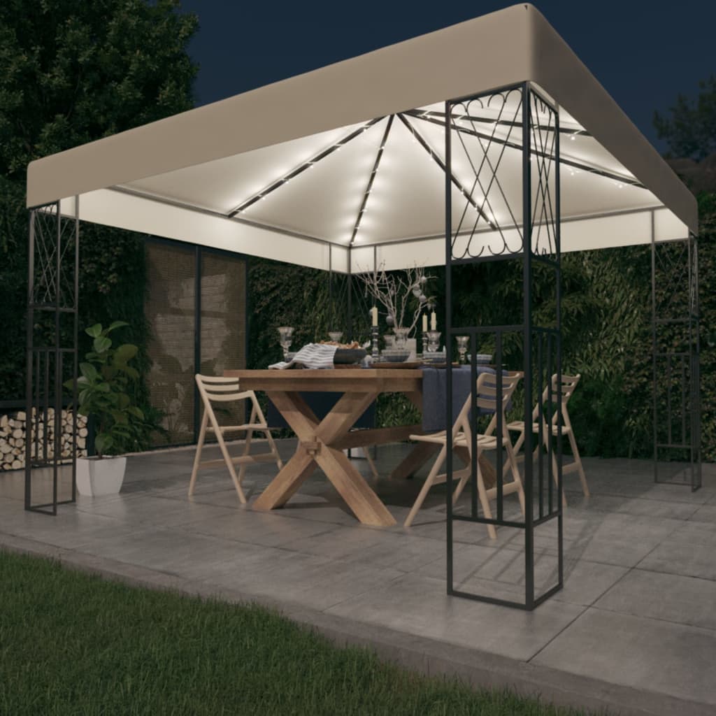 Paviljong Med Ljusslinga Led Gräddvit Tyg