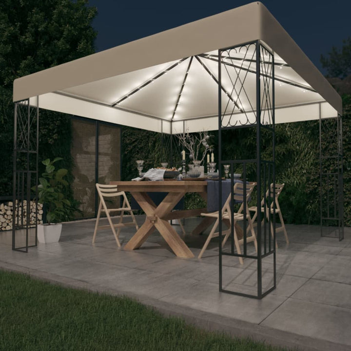 Paviljong Med Ljusslinga Led Gräddvit Tyg