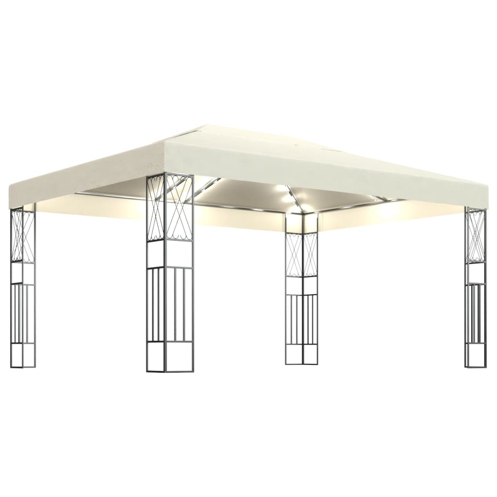 Paviljong Med Ljusslinga Led Gräddvit Tyg