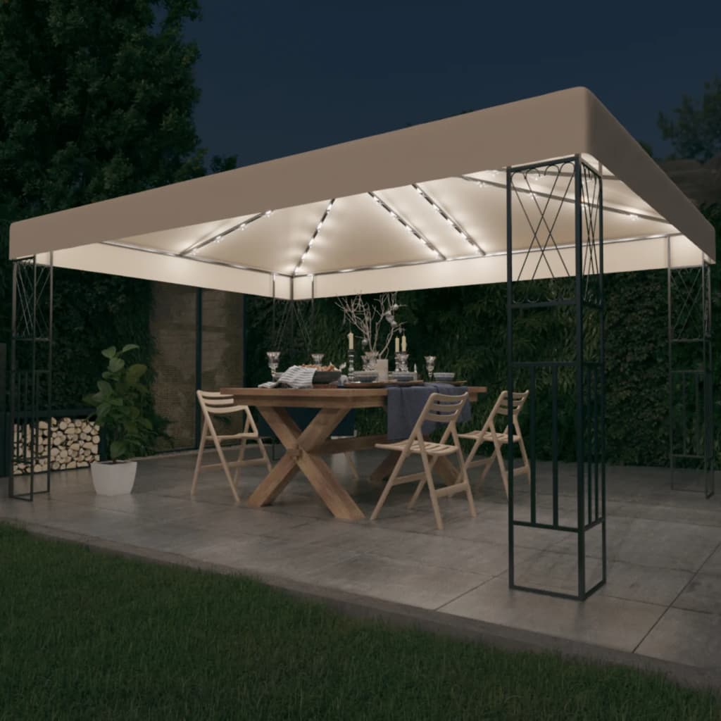 Paviljong Med Ljusslinga Led Gräddvit Tyg