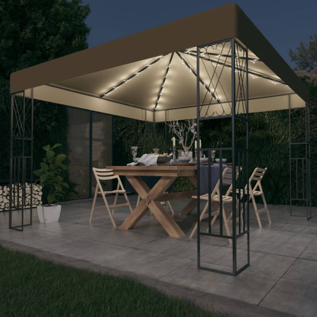 Paviljong Med Ljusslinga Led Gräddvit Tyg