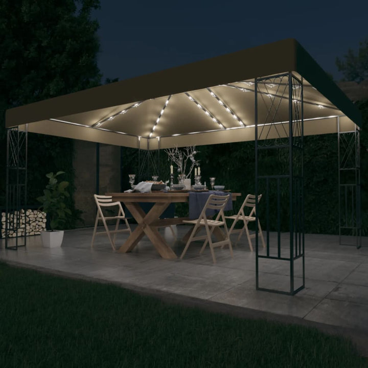 Paviljong Med Ljusslinga Led Gräddvit Tyg