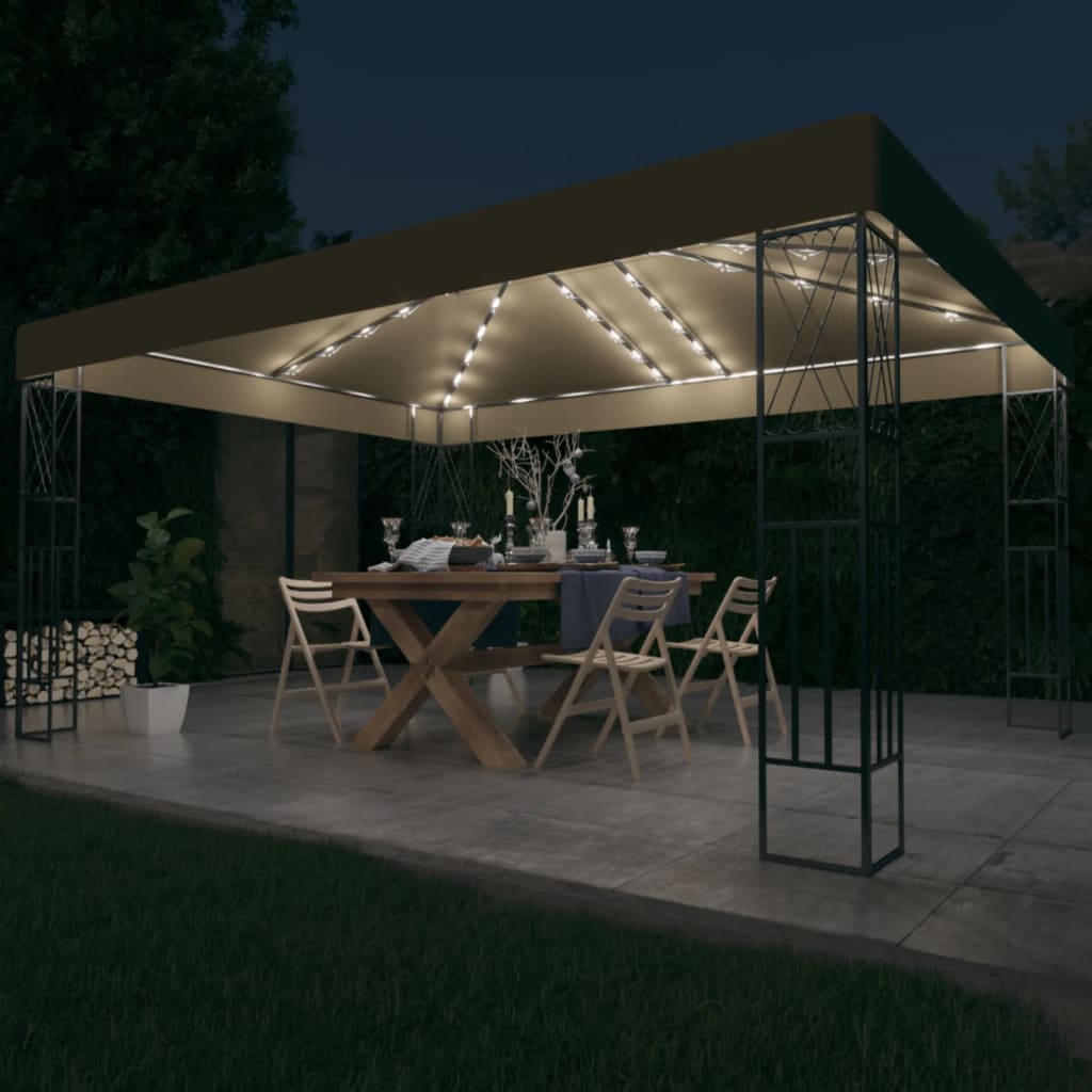 Paviljong Med Ljusslinga Led Gräddvit Tyg