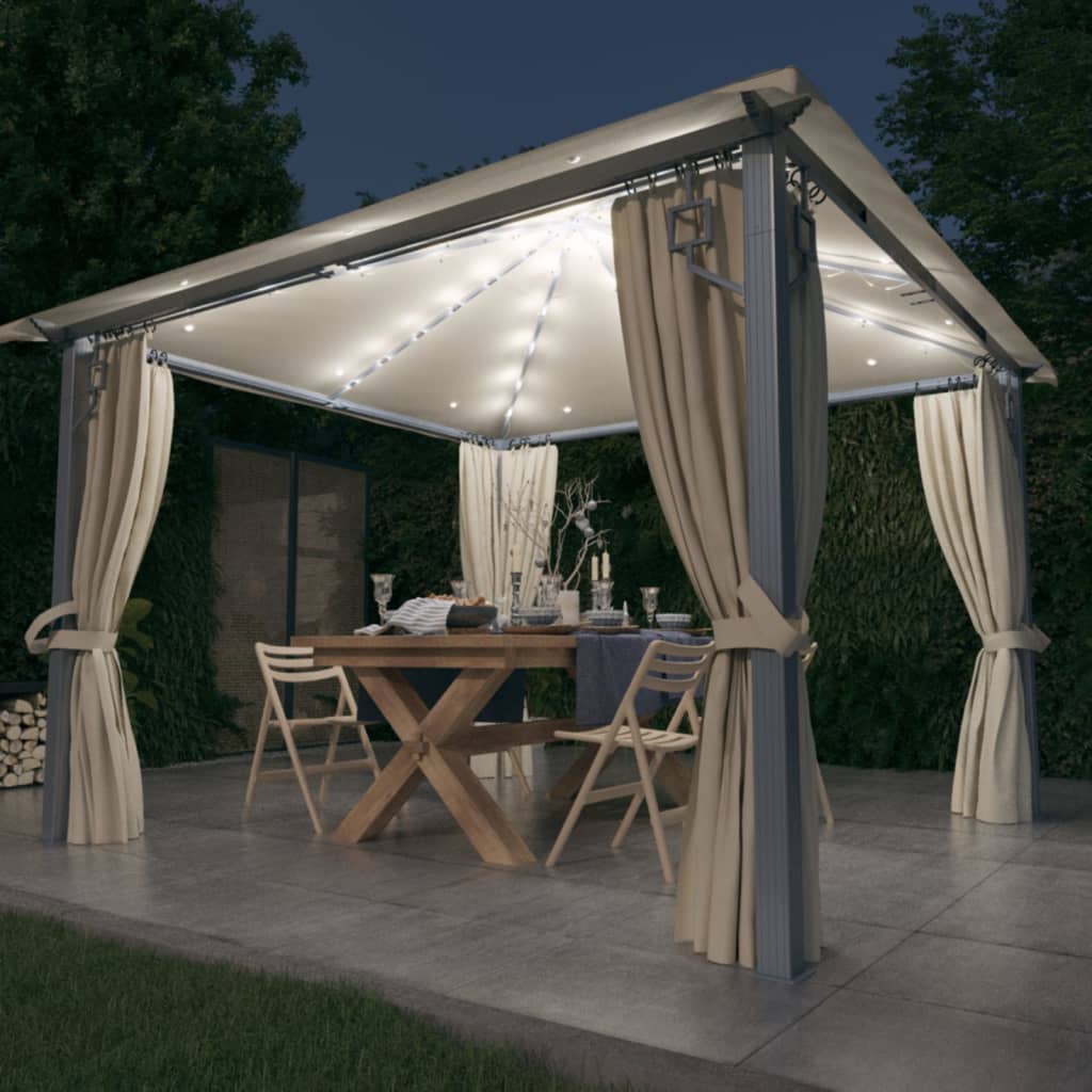 Paviljong Med Gardin &amp; Ljusslinga Led 3X3 M Aluminium