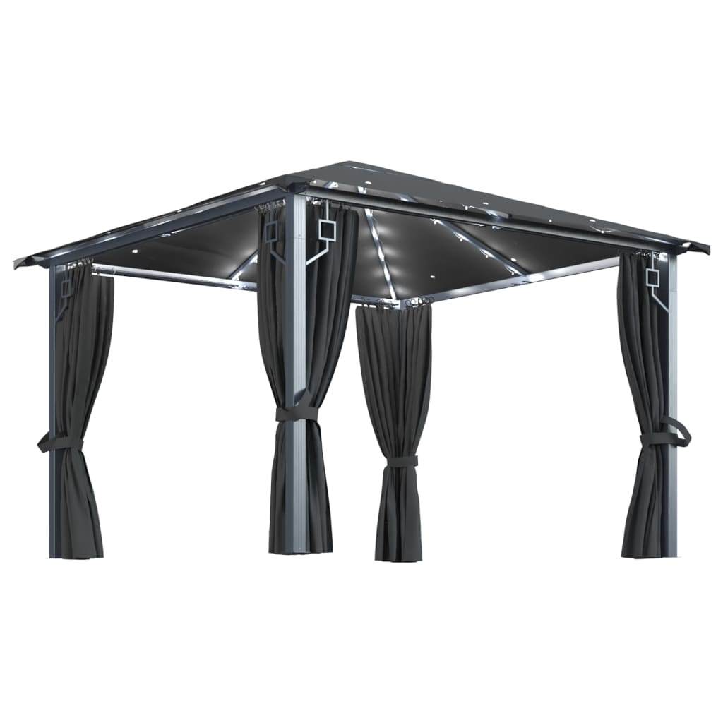 Paviljong Med Gardin &amp; Ljusslinga Led 3X3 M Aluminium