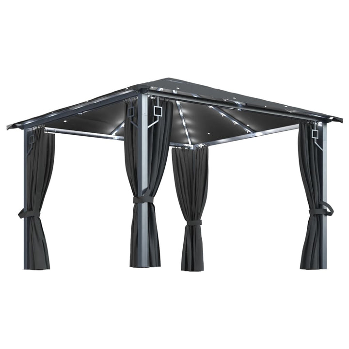Paviljong Med Gardin &amp; Ljusslinga Led 3X3 M Aluminium