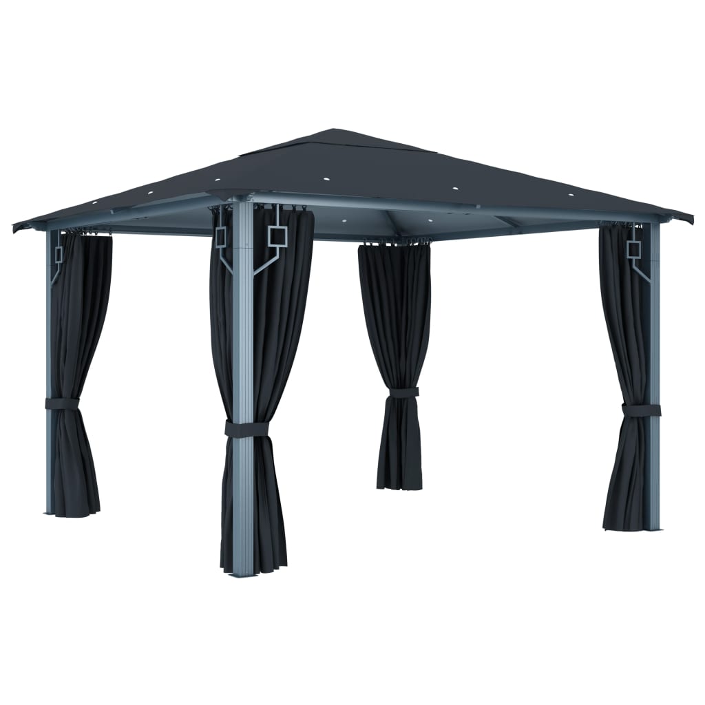Paviljong Med Gardin &amp; Ljusslinga Led 3X3 M Aluminium