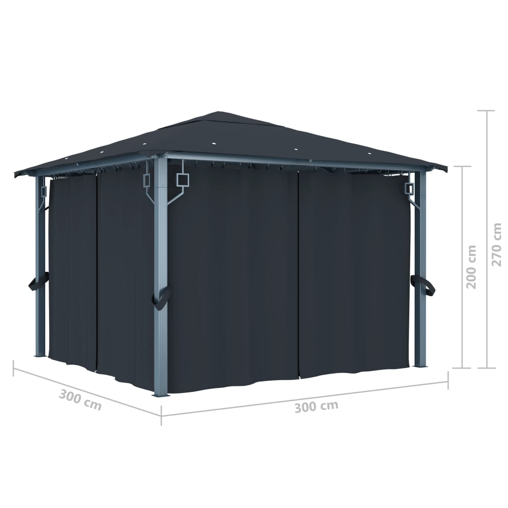 Paviljong Med Gardin &amp; Ljusslinga Led 3X3 M Aluminium