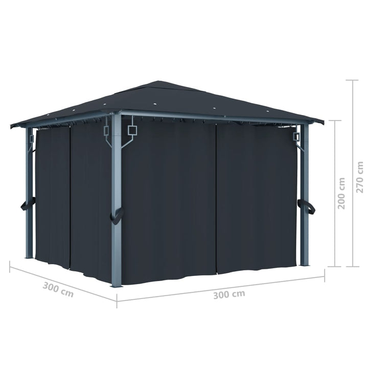 Paviljong Med Gardin &amp; Ljusslinga Led 3X3 M Aluminium
