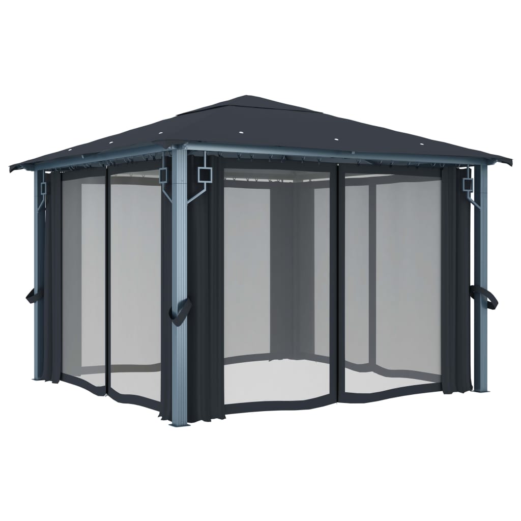 Paviljong Med Gardin &amp; Ljusslinga Led 3X3 M Aluminium