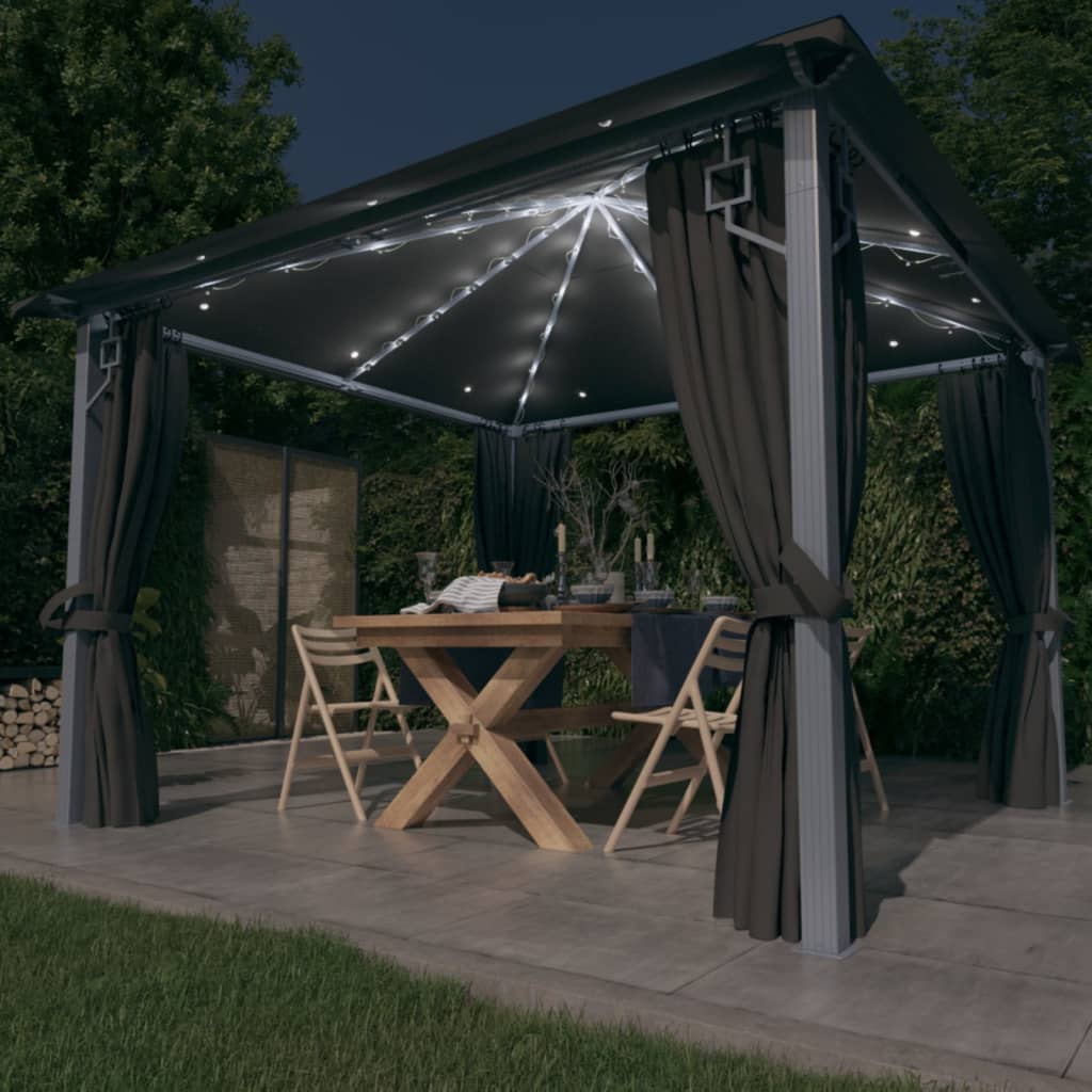 Paviljong Med Gardin & Ljusslinga Led 3X3 M Aluminium