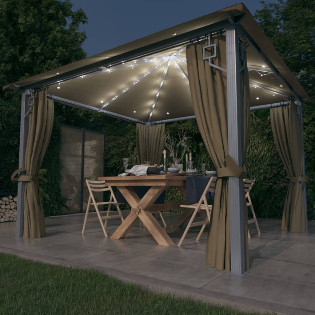 Paviljong Med Gardin &amp; Ljusslinga Led 3X3 M Aluminium